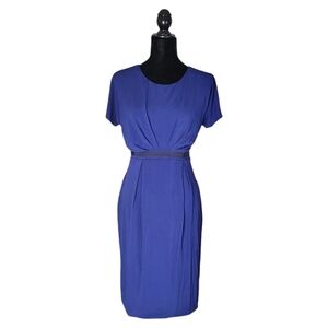 Max Mara Cap Sleeve Midi Dress Cinched In Cobalt Blue Sz 46 EU US 12